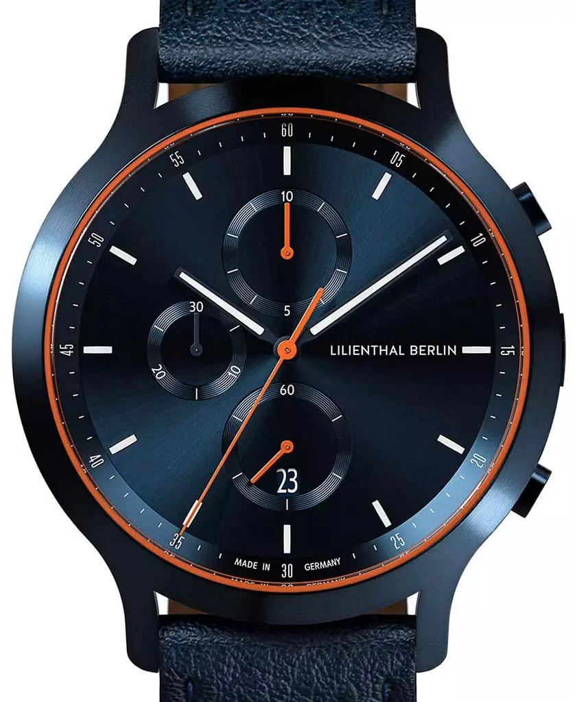 Lilienthal Berlin Men's Blue Orange Chronograph Blue Leather Watch 3