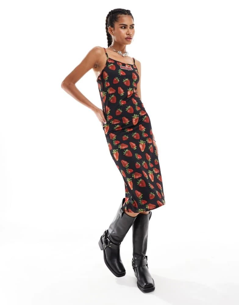 minga Minga London cami midi dress with strawberries print in black 1