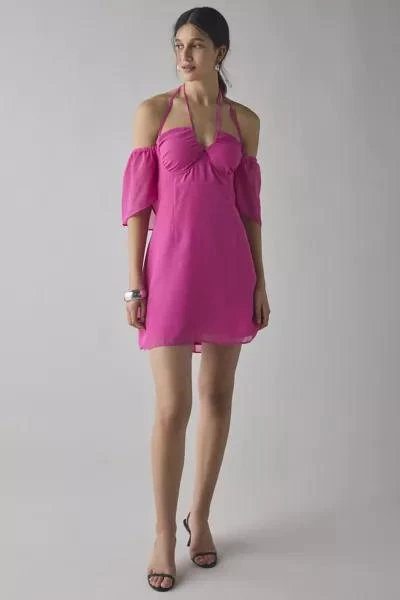 Glamorous Glamorous Halter-Tie Off-The-Shoulder Flutter Sleeve Mini Dress 4