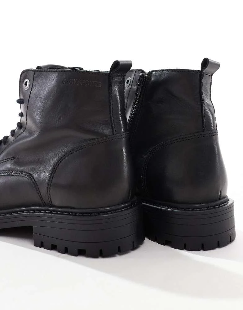 Jack & Jones Jack & Jones chunky leather lace up boot in black 3