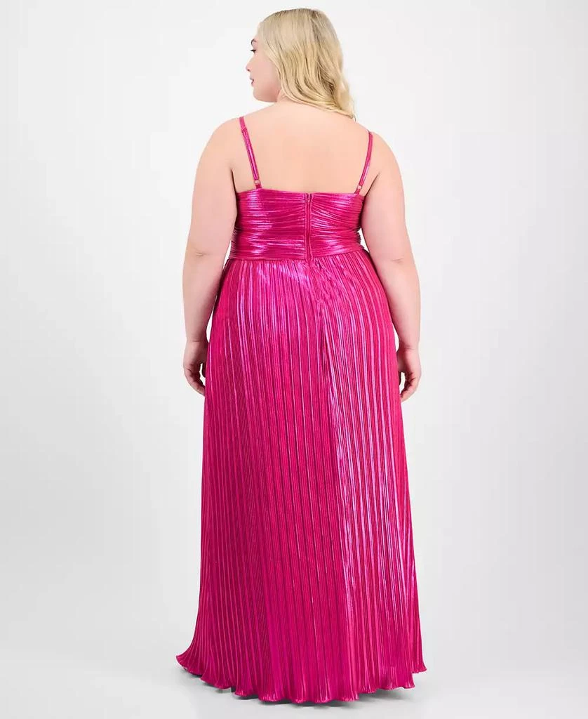 City Studios Trendy Plus Size Pleated Metallic Sleeveless Gown 2