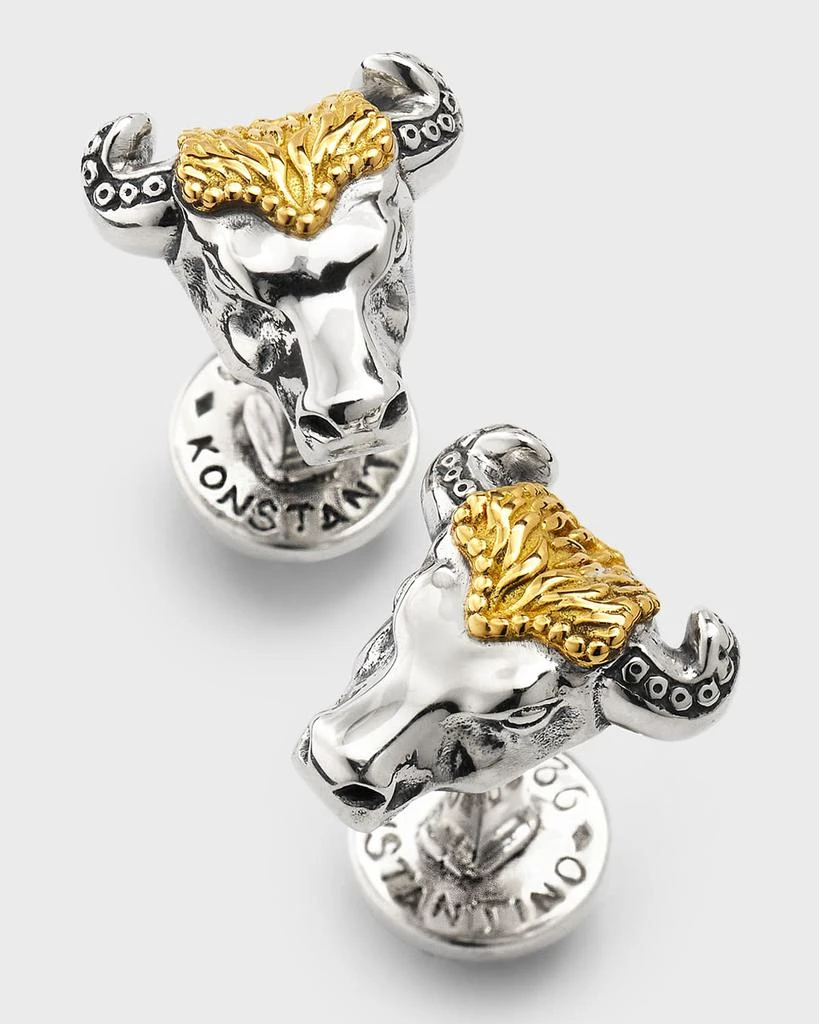 Konstantino Men's Sterling Silver and 18K Yellow Gold Bull Head Cufflinks 1