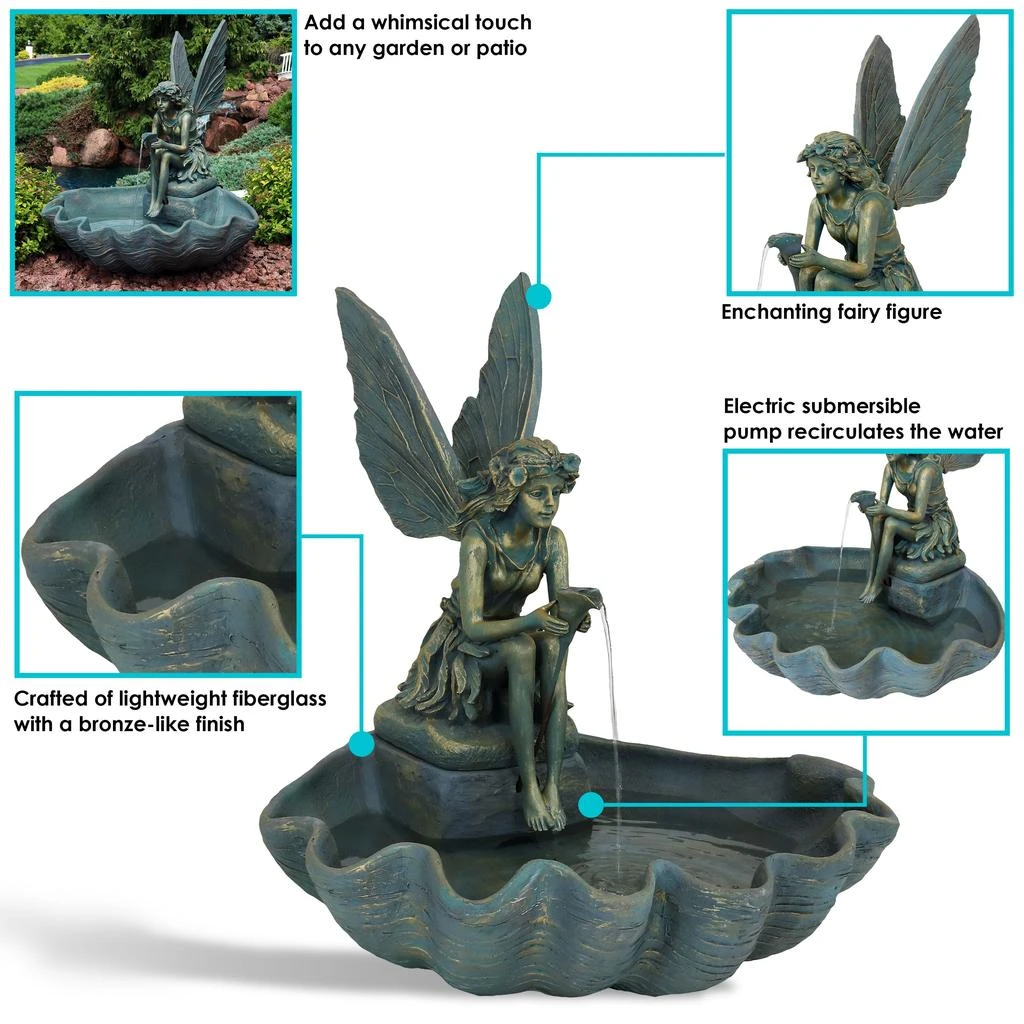 Sunnydaze 30"H Electric Fiberglass Fairy Shell Outdoor Water Fountain 2
