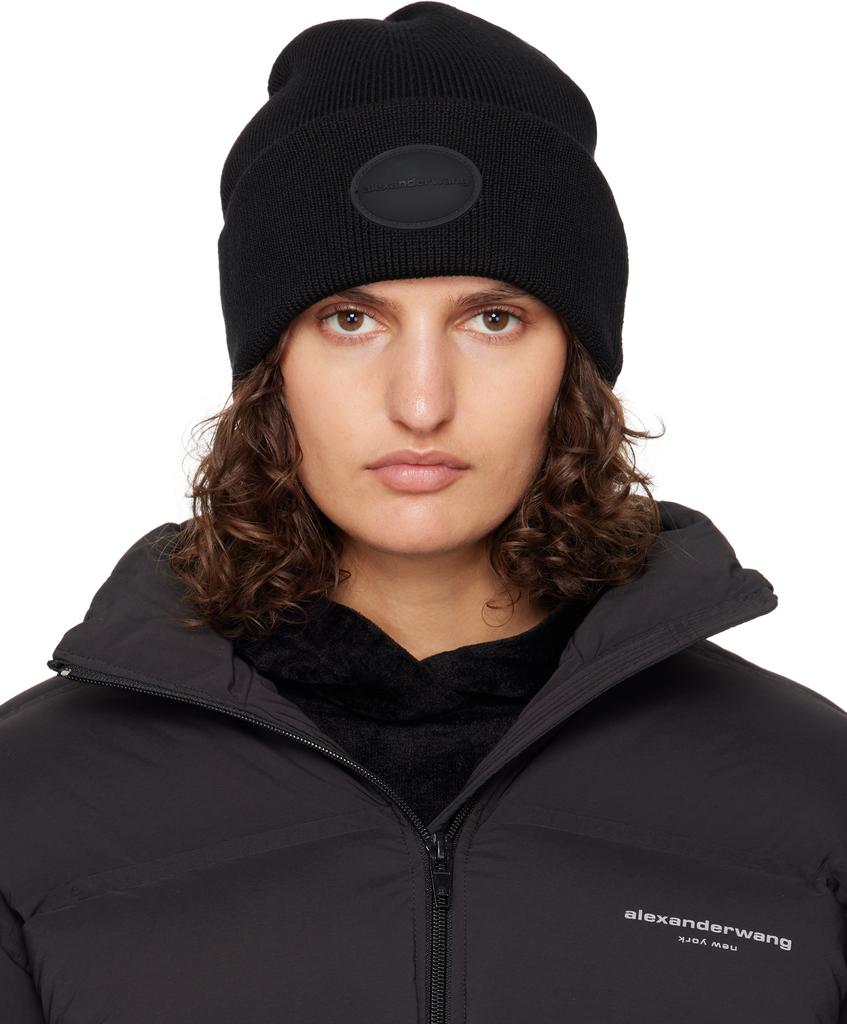 【ALEXANDER WANG】LOGO EARMUFF BEANIE Alexander Wang logo earmuff beanie in ribbed wool stretch