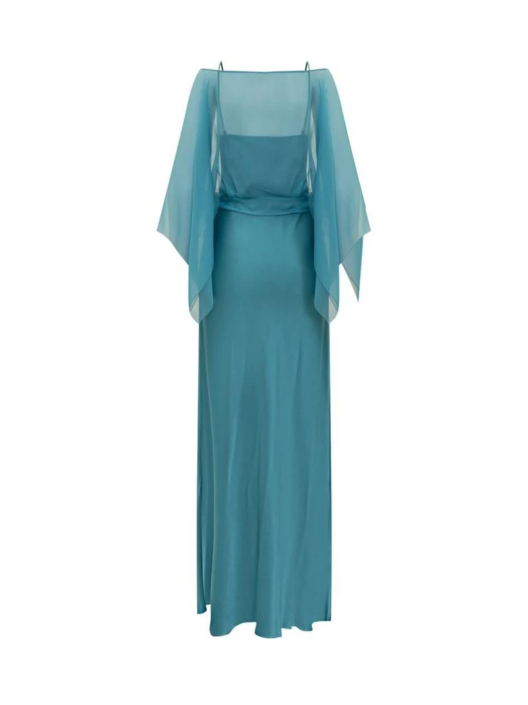 slim fit dress slacks Long silk gown with shoulder-revealing cape main image 1