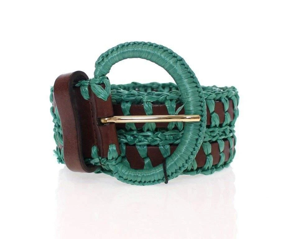 Dolce & Gabbana Dolce & Gabbana Green Raffia Woven Waist Leather Wide Belt 3