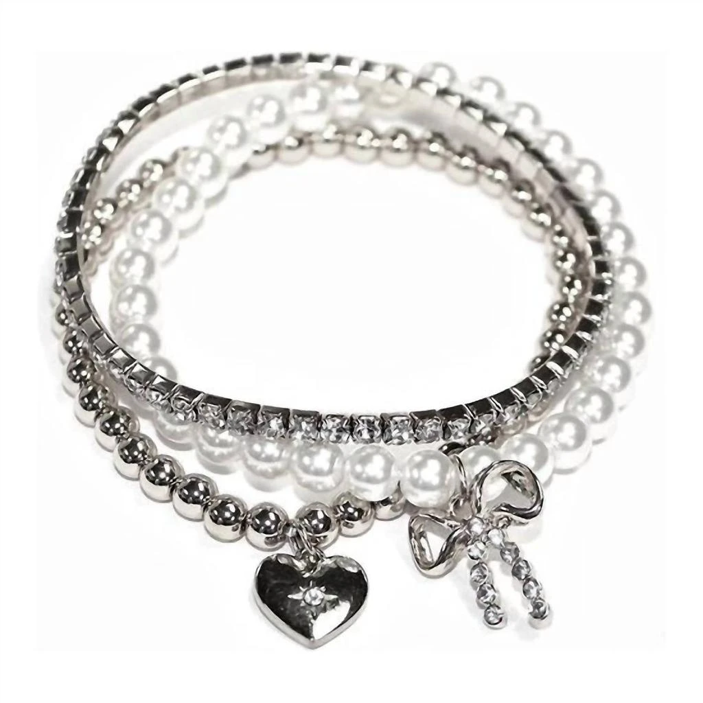 MiMi Wholesale Mimi Wholesale - Women
s Three Piece Pearl Beaded Stretchy Bracelet