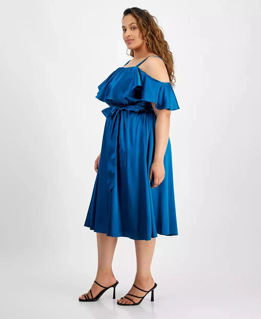 City Studios Plus Size Ruffled Square-Neck Cold-Shoulder Midi Dress 3