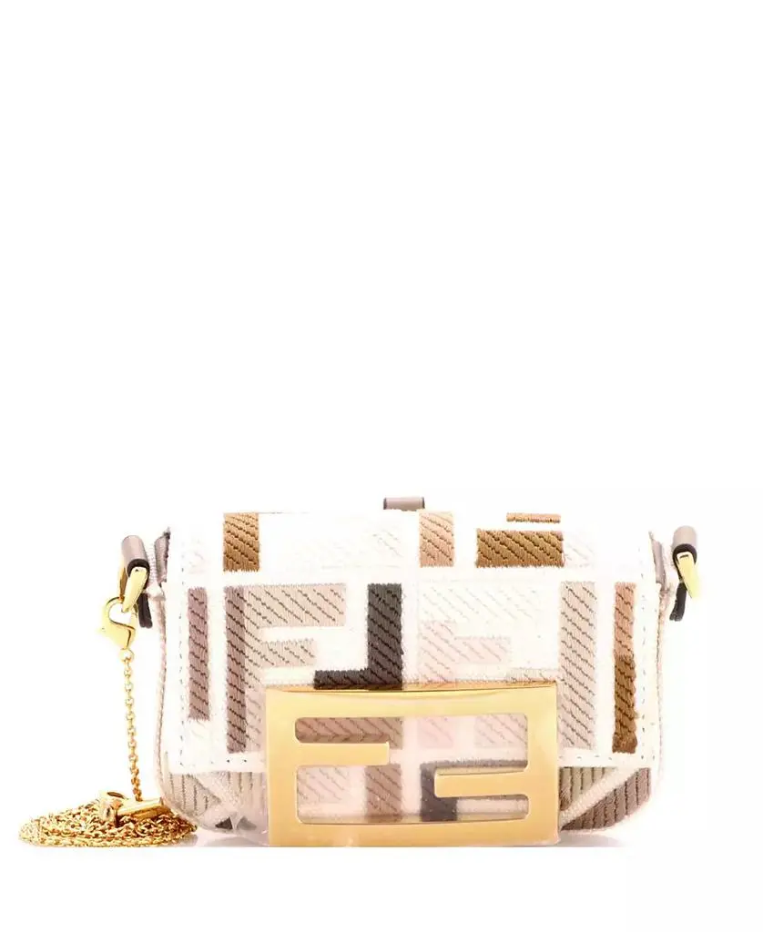 Pre-Owned Fendi Nano Chain Baguette Charm Bag Zucca Embroidered Canvas