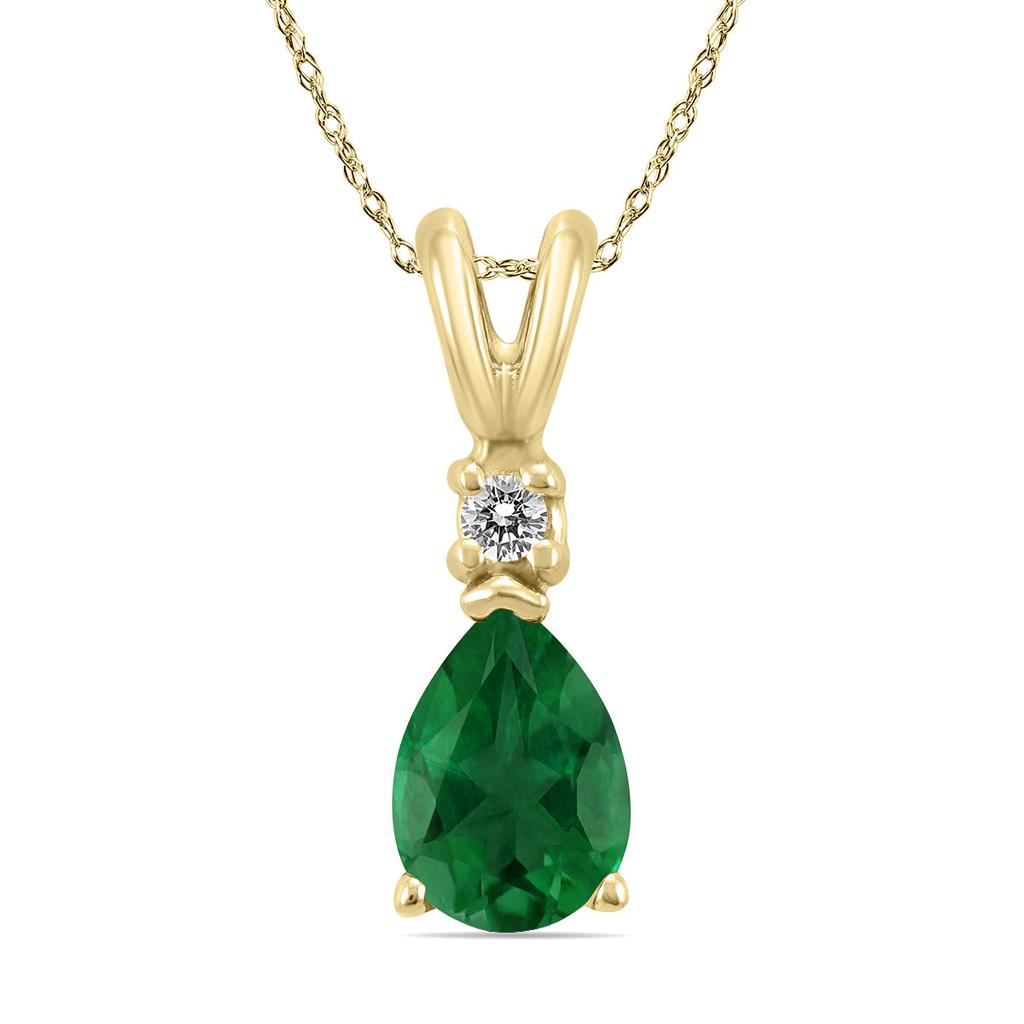 Monary 14K Yellow Gold 6x4MM Pear Emerald and Diamond Pendant