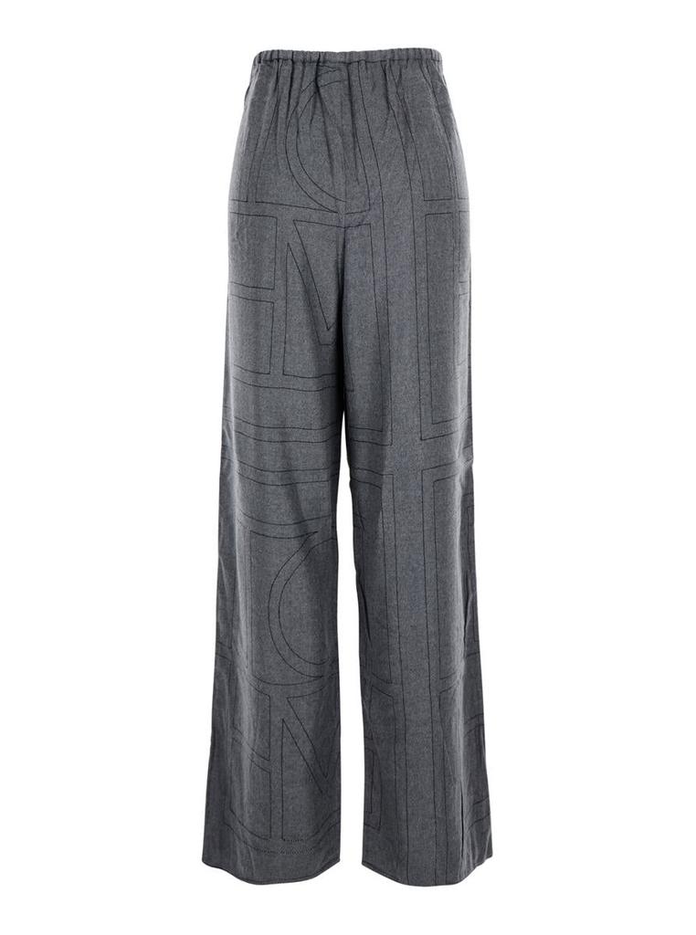 Totême Grey Pants With Elastic Waist And All-Over Logo Print In Modal Woman