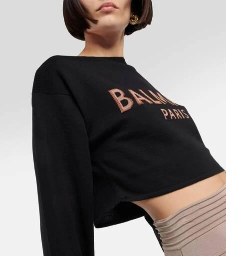 Balmain Cropped jacquard wool-blend sweater 4