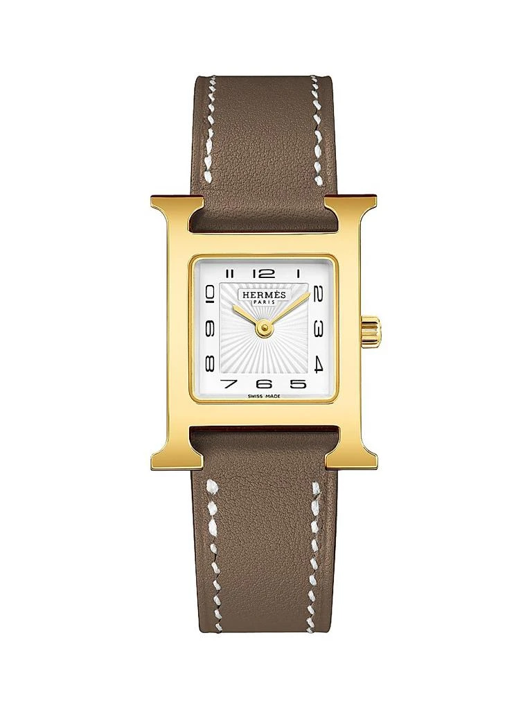 Hermes Heure H 18K-Gold-Plated & Leather Strap Watch/25MM 1