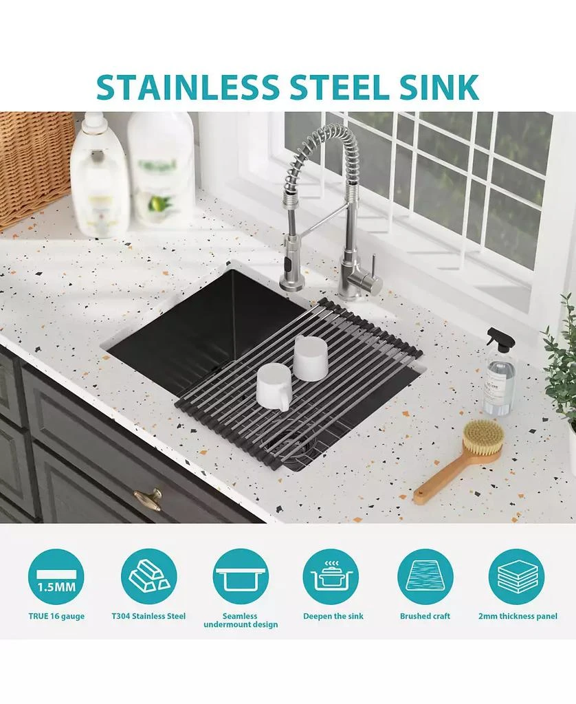 Flynama huluwat 24x18x12 Inch Undermount Gunmetal Black Laundry Utility Sink 16 Gauge T304 Stainless Steel Deep Single Bowl 7