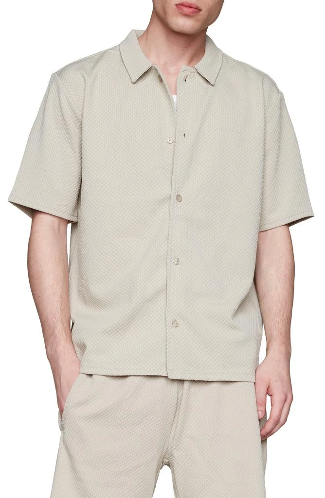 FLEECE FACTORY Checkbox Short Sleeve Stretch Button-Up Shirt 1