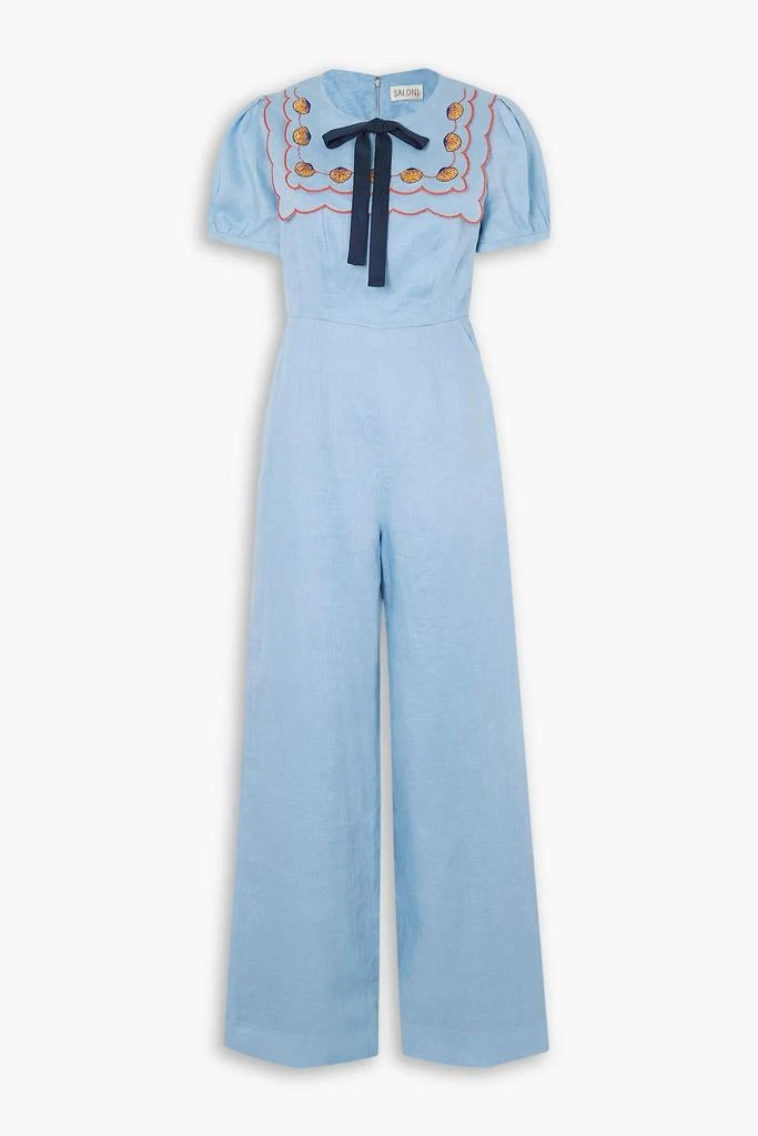 Saloni Marlowe bow-detailed embellished linen jumpsuit 1