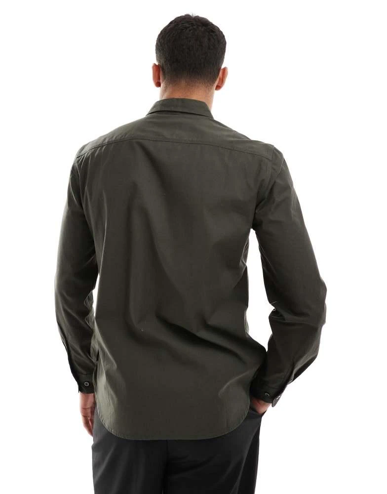 French Connection Mens French Connection shirt with double breast pockets in khaki 2