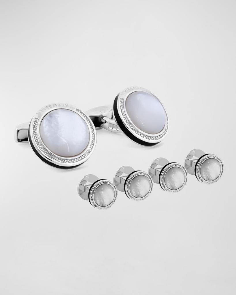 Tateossian Mother-of-Pearl Sterling Silver Cuff Links Stud Set