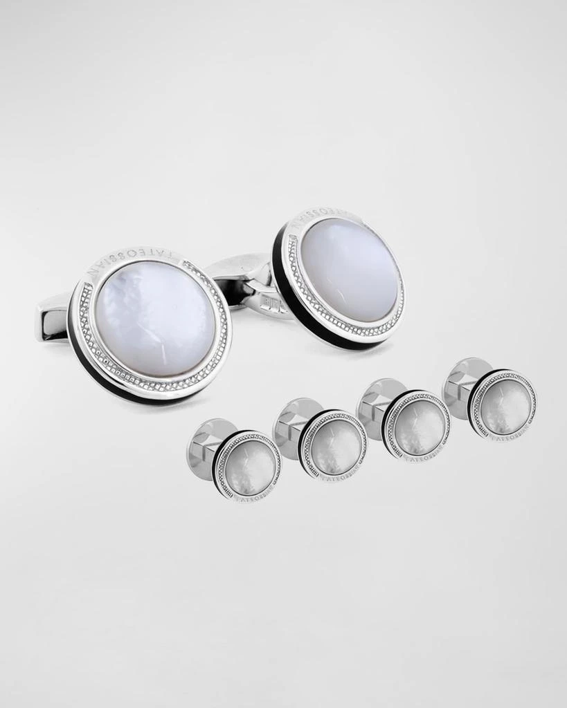 Tateossian Mother-of-Pearl Sterling Silver Cuff Links Stud Set 1