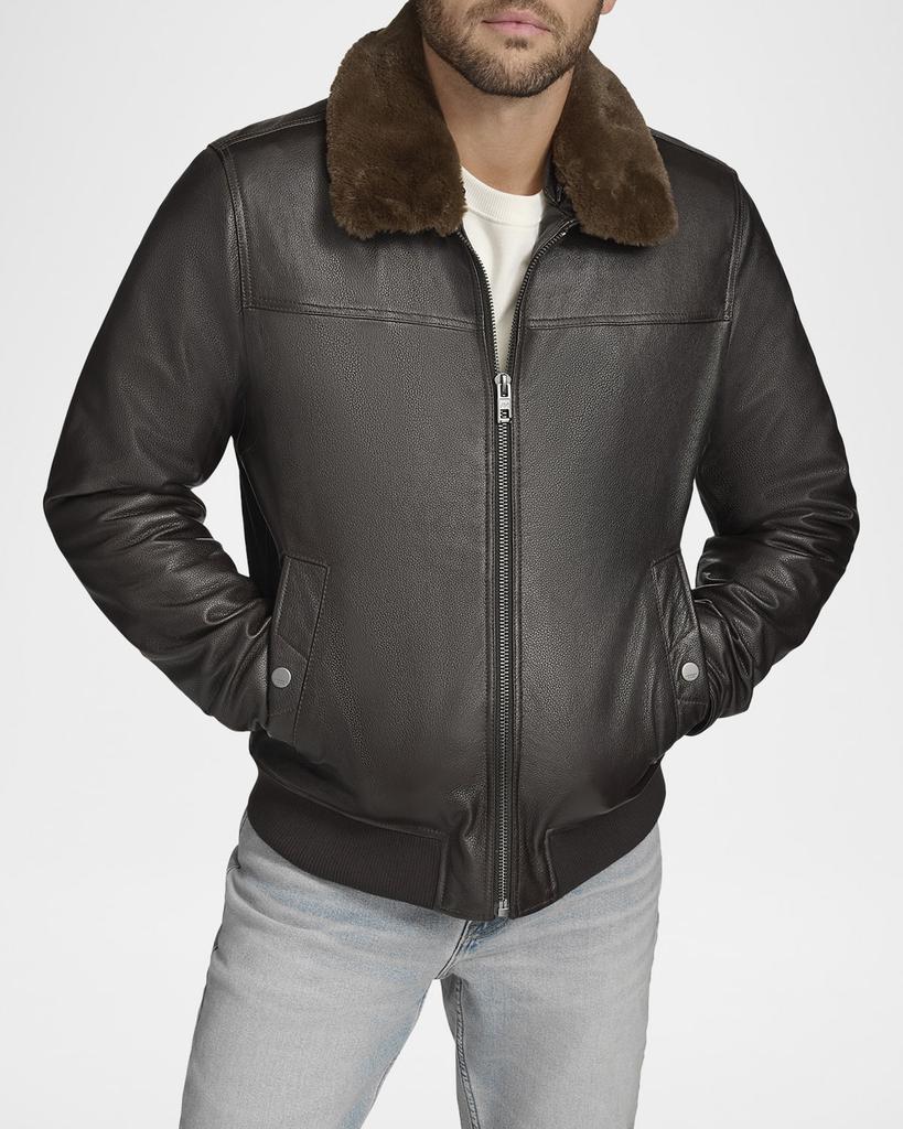 Andrew Marc Men's Leather Jacket with Removable Shearling Collar