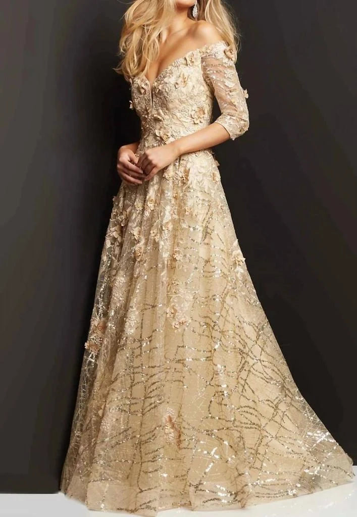 Jovani Jovani - 3/4 sleeve lace ball gown