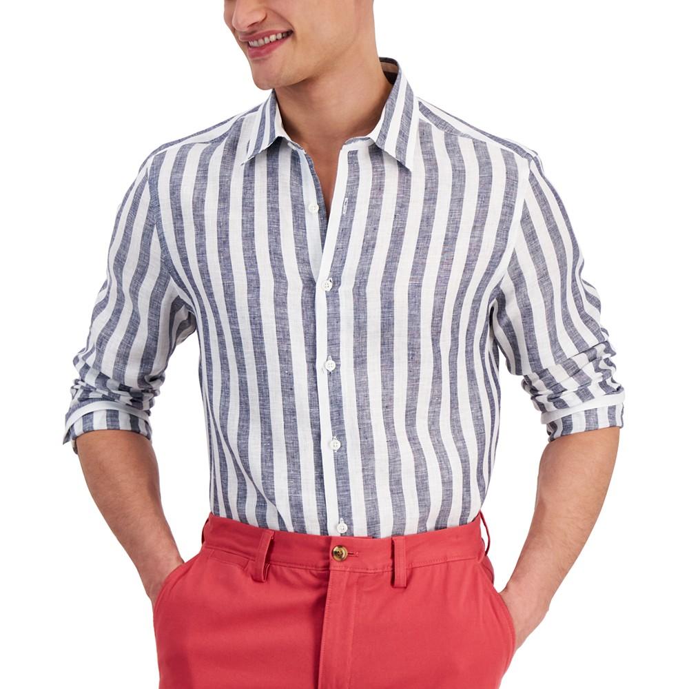 Club Room Men's Alba Stripe Long-Sleeve Linen Shirt, Created for Macy's