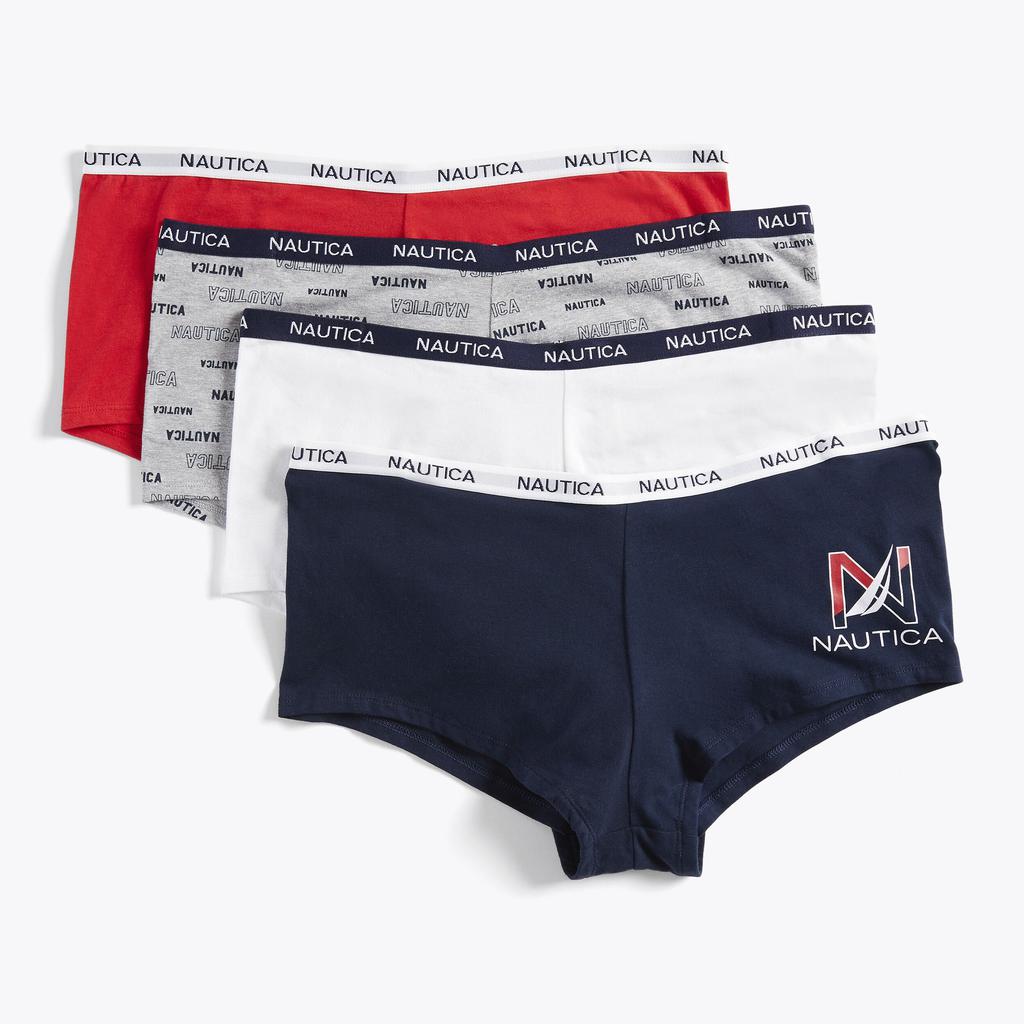 Nautica Womens Plus Logo Boyshort, 4-Pack