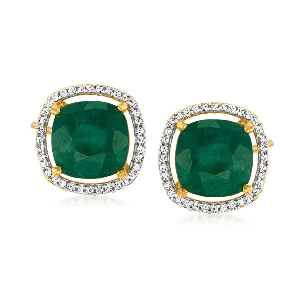 Ross-Simons Emerald and . Diamond Earrings in 18kt Gold Over Sterling 1