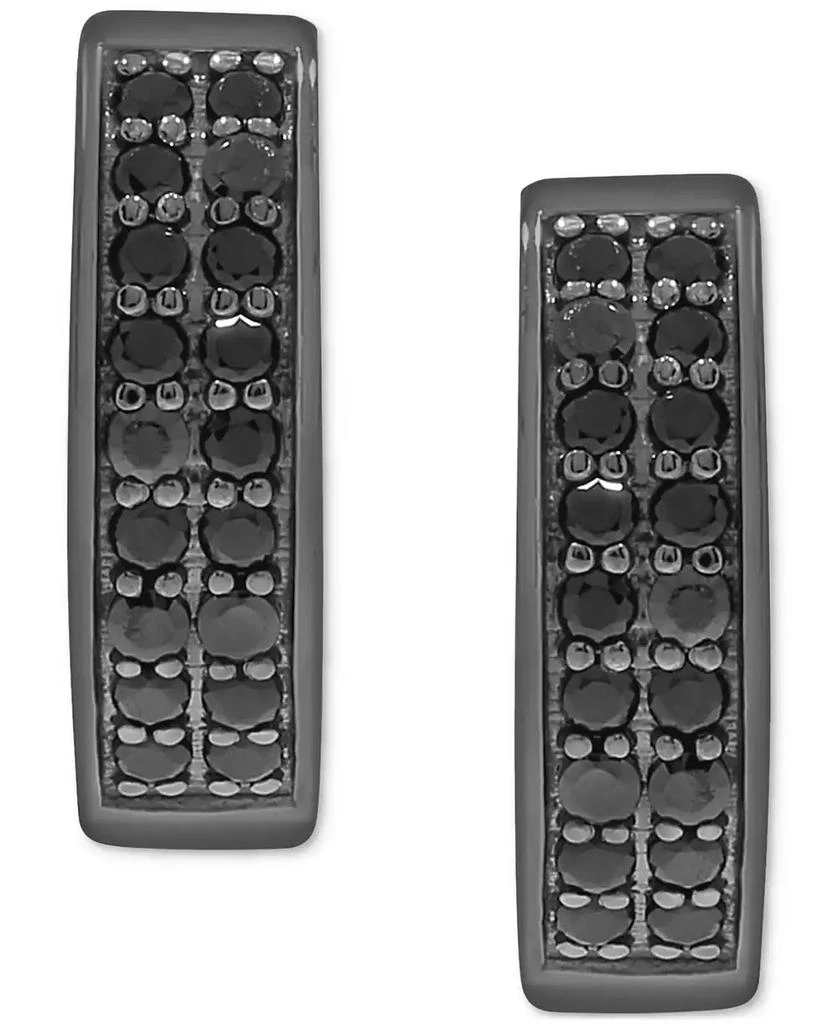 Macy's Men's Black Diamond Double Row Huggie Hoop Earrings (1/3 ct. t.w.) in 14k Gold-plated Sterling Silver or Black Rhodium-plated Sterling Silver,  1/2" 3