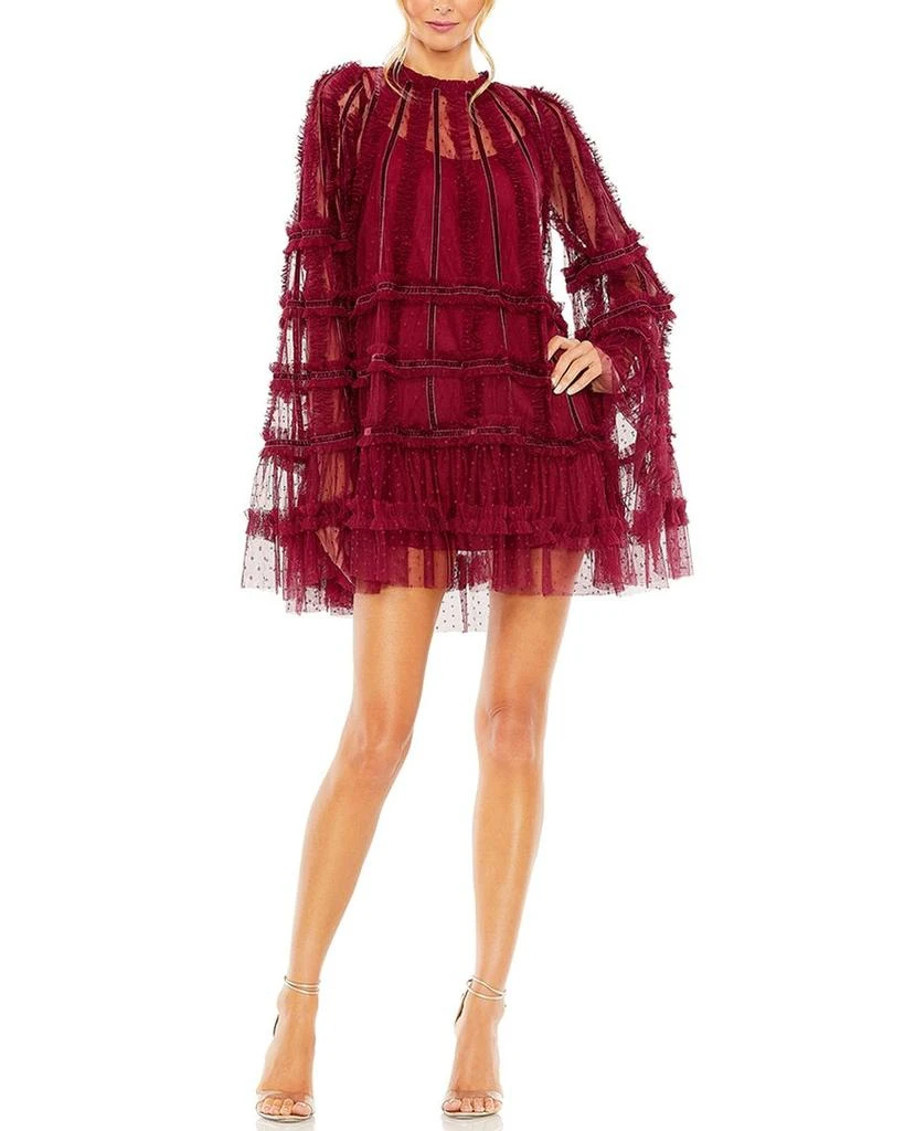 Mac Duggal High-Neck Ruffle Bell Sleeve Trapeze Dress 1
