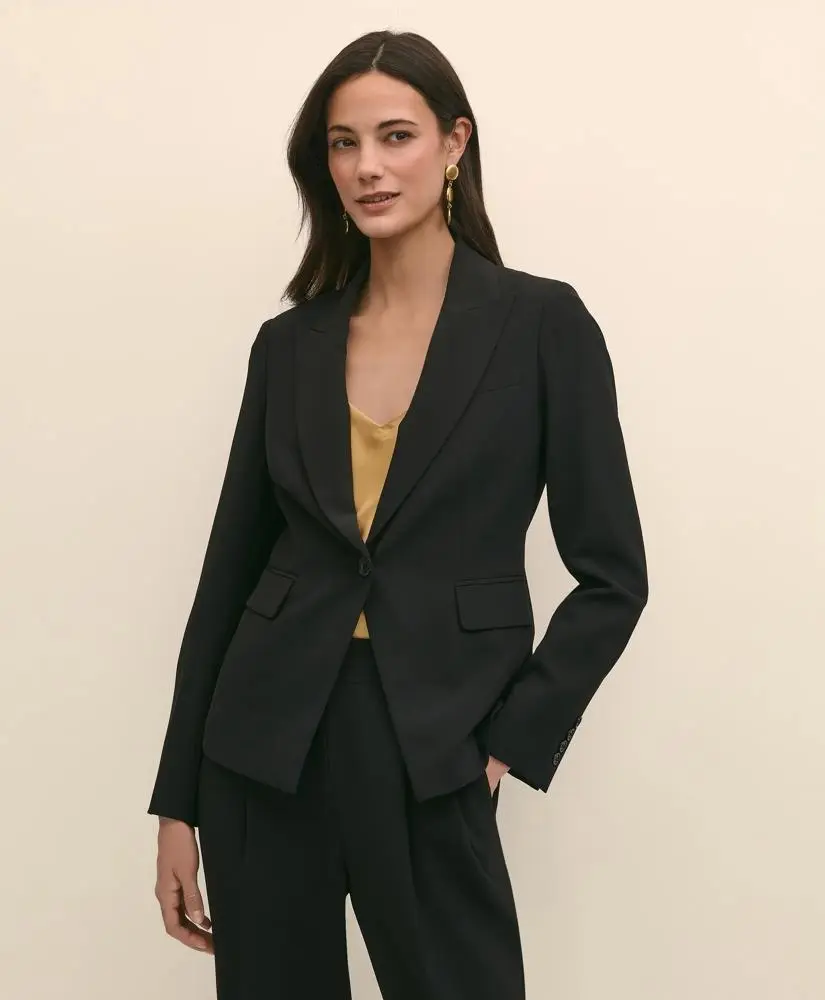 Brooks Brothers Single-Breasted Peak Lapel Jacket in Fine Twill Stretch Crepe