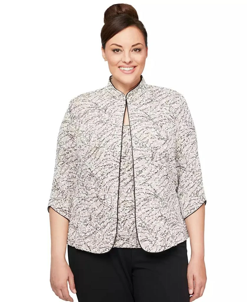 Alex Evenings Plus Size Printed Mandarin Jacket & Top Set 1