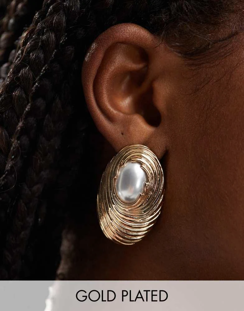 8 Other Reasons 8 Other Reasons 18k gold plated pearl detail oversized stud earrings 1