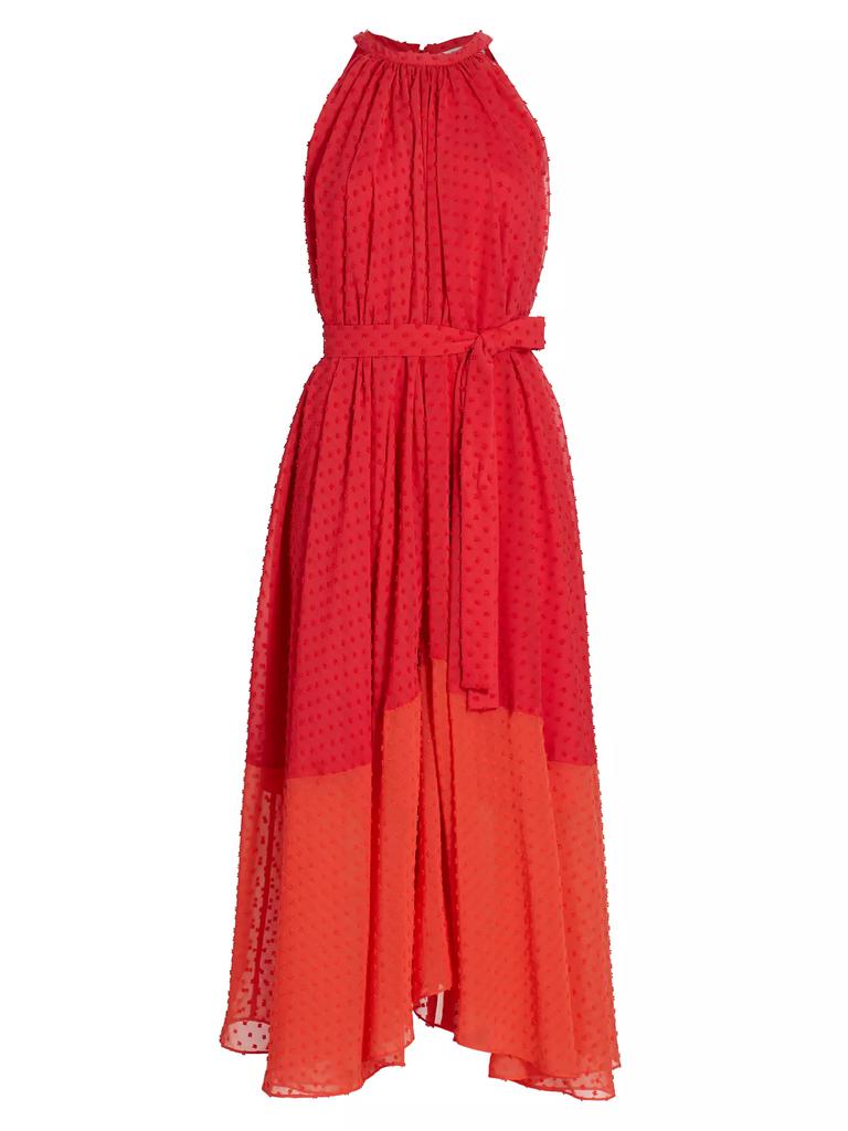 Elie Tahari Jeanne ColorblockedTie-Waist Sleeveless Midi-Dress