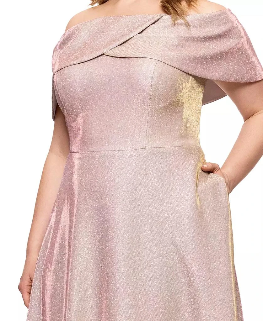 Betsy & Adam Plus Size Metallic Off-The-Shoulder Gown 3