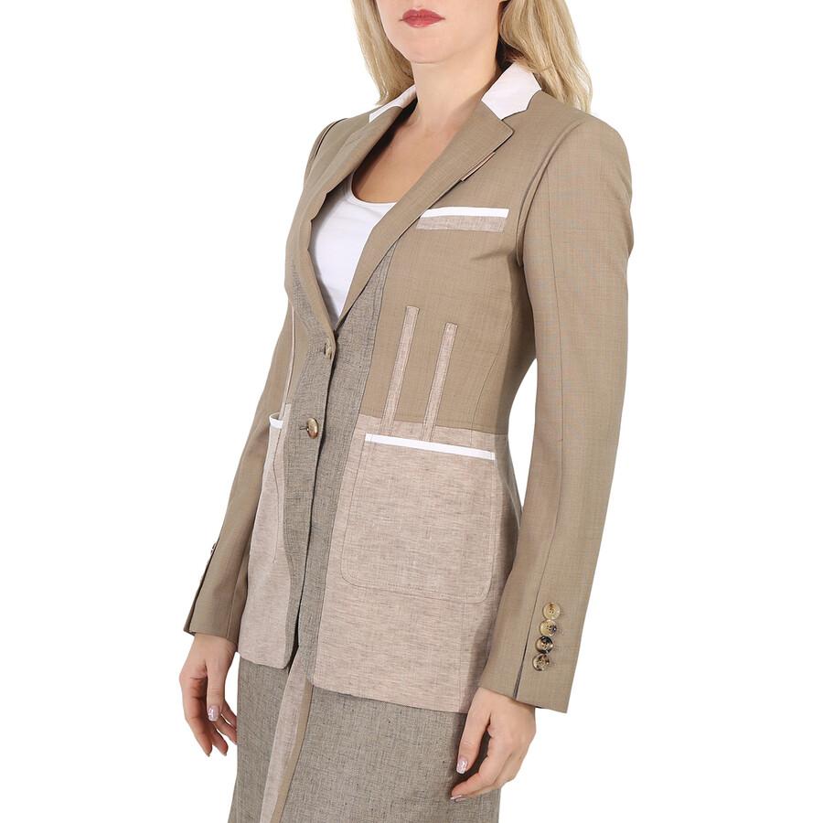 Burberry Ladies Pecan Melange Tape Detail Mix Media Blazer