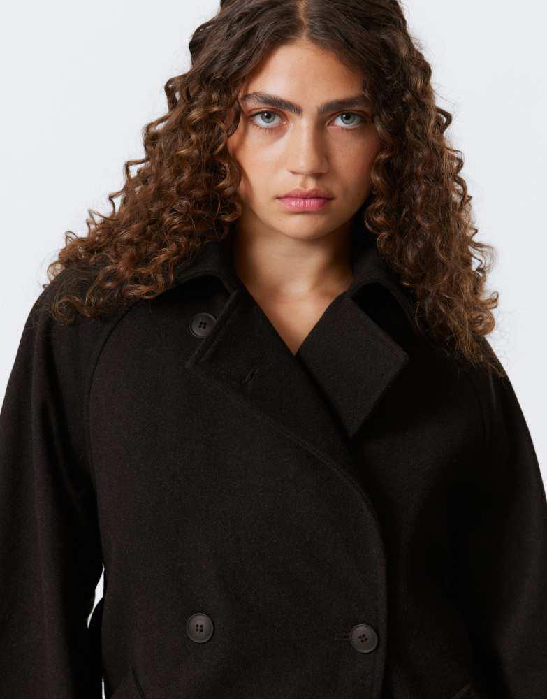 Weekday Weekday Kia wool blend oversized coat with tie waist detail in dark brown melange