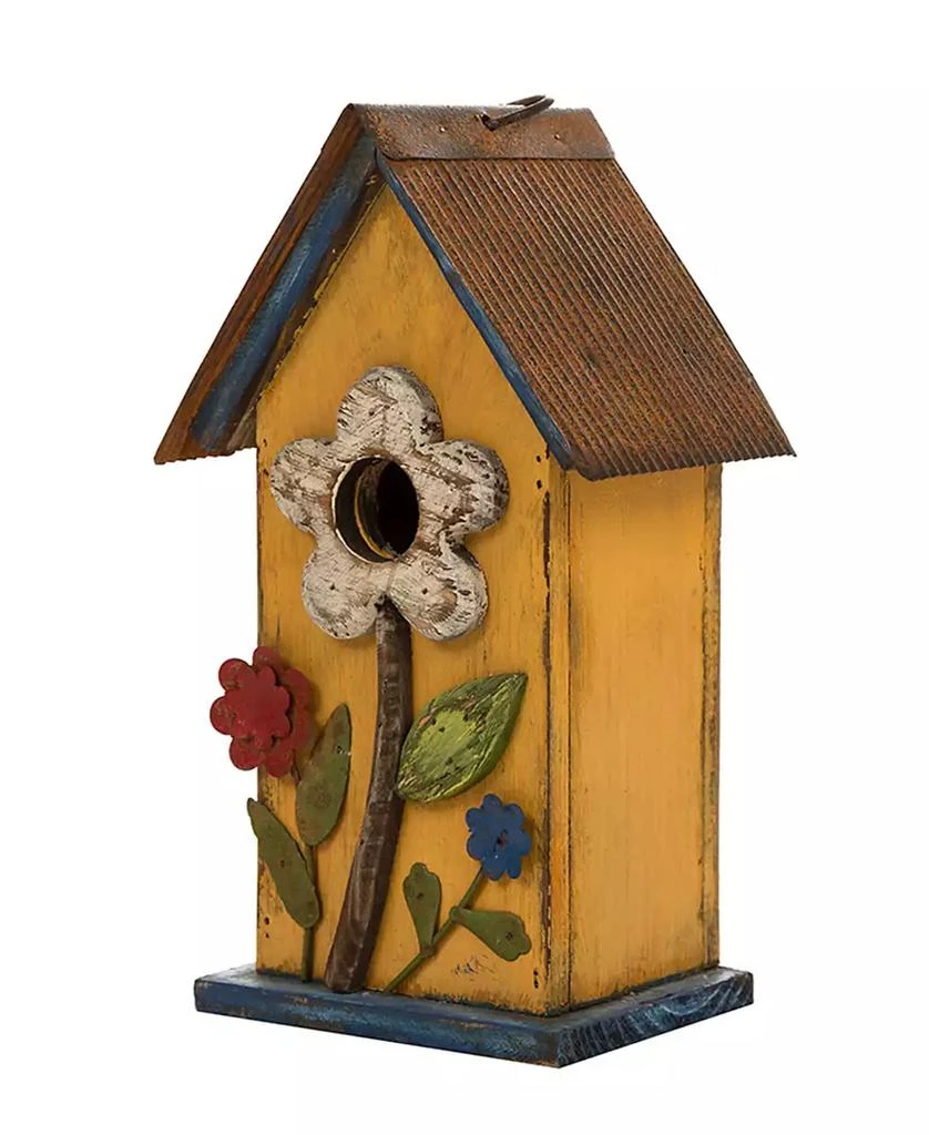 Glitzhome Distressed Solid Wood Birdhouse with Flower 1