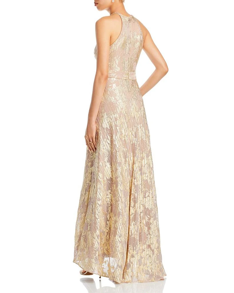 AQUA Foil Knit Metallic Halter Gown - Exclusive 9