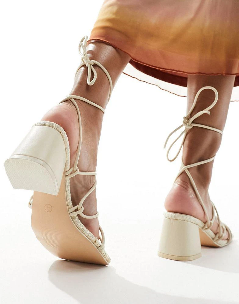 Public Desire Public Desire Idris mid heeled sandal with ankle ties in cream 2