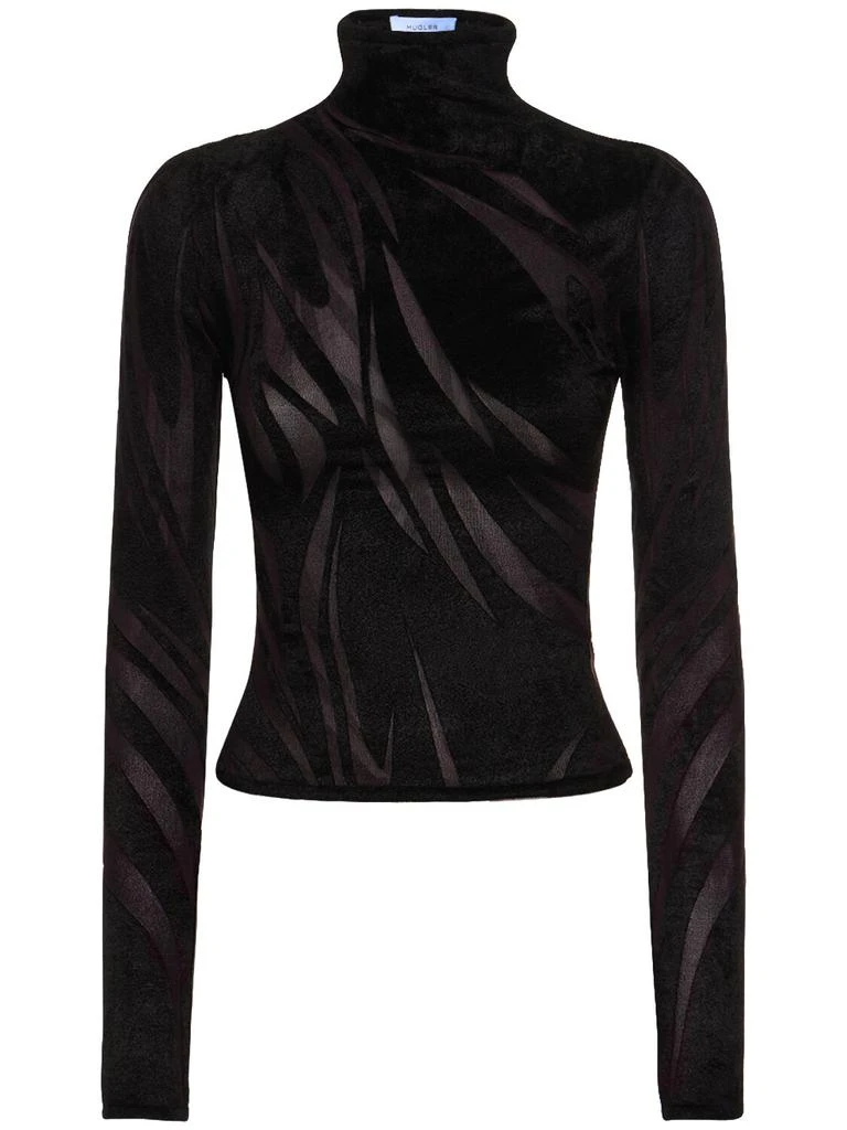 MUGLER Velvet & Tulle Turtleneck Crop Top 1