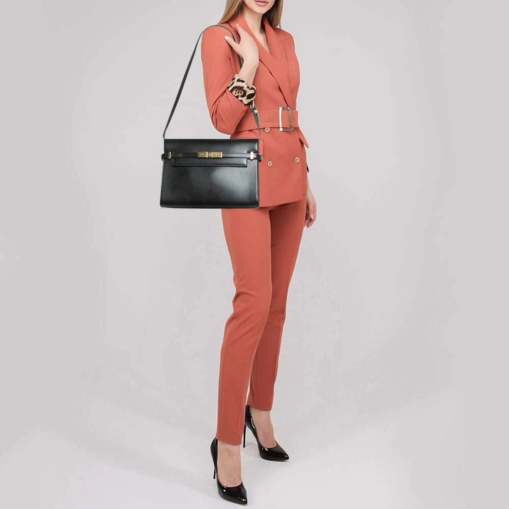 Yves Saint Laurent Saint Laurent Black Leather Medium Manhattan Flap Shoulder Bag 2