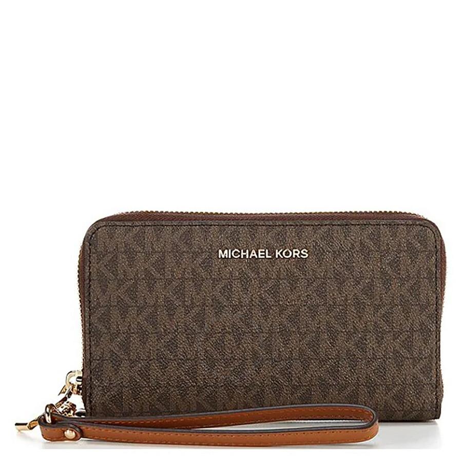 Michael Kors Signature Logo-print Canvas Large Wristlet - Brown