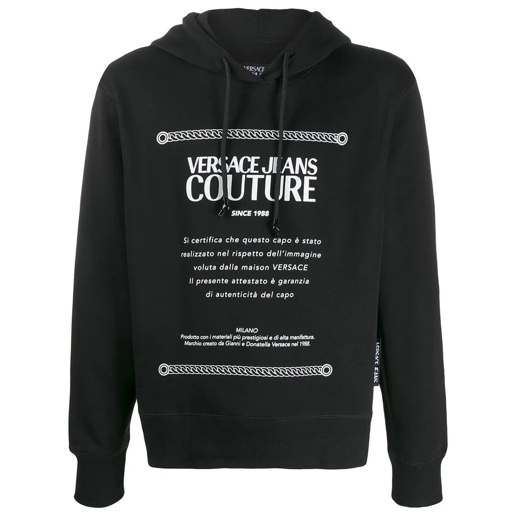Versace Men's Black White print Logo Hooded Sweatshirt,Black 1