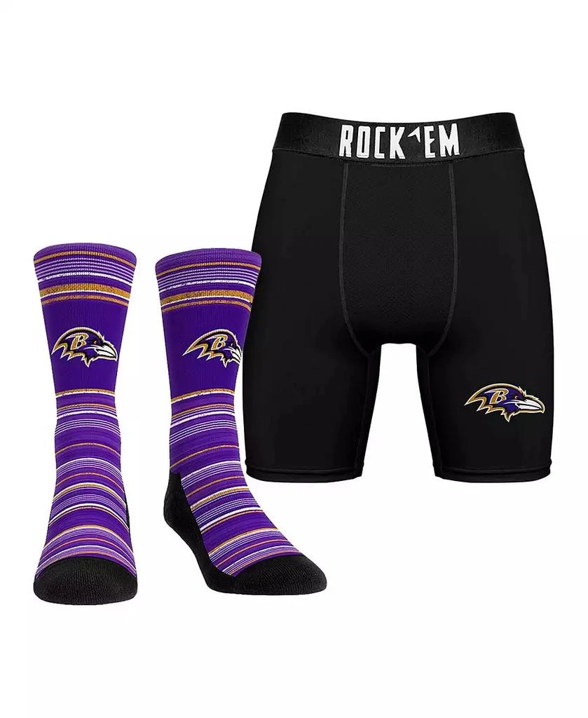 Rock 'Em Men's Baltimore Ravens Primary Crew Socks Boxer Briefs Combo Pack 1