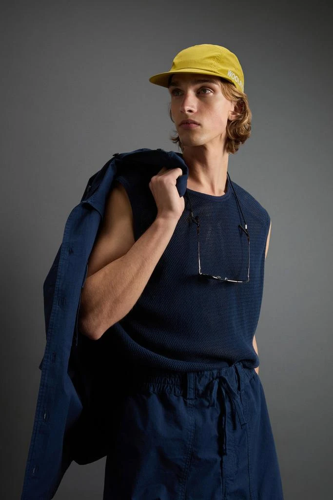 Woolrich Tank Top in Mesh-Textured Pure Cotton by Todd Snyder - Men - Blue 4