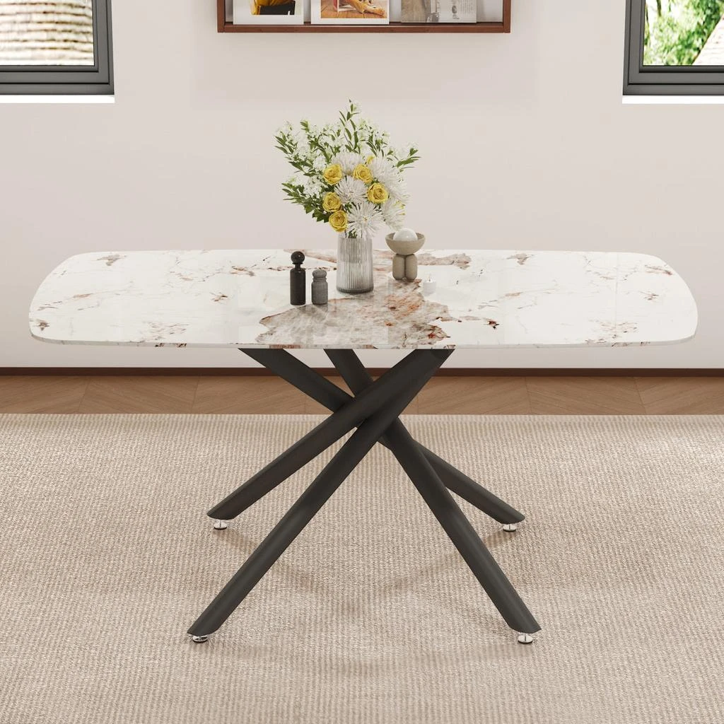 Streamdale Furniture Streamdale Luxurious White Marble Dining Table with Black Metal Legs. 2