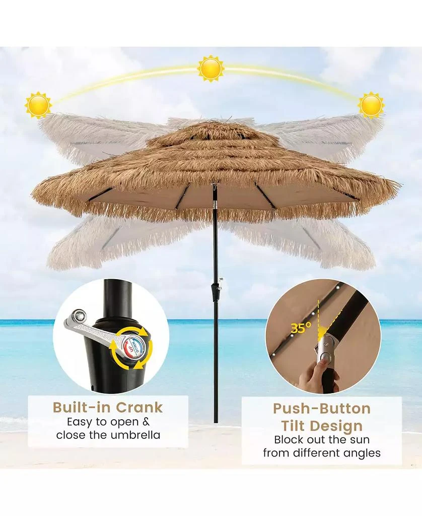 Gymax 10 FT Hula Thatched Tiki Umbrella 2-Tier Hawaiian Style Solar Patio Umbrella 5