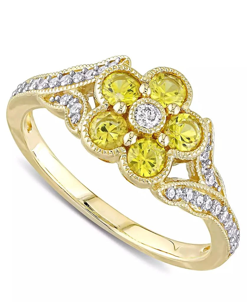Macy
s Yellow Sapphire (3/4 ct. t.w.) 
Diamond (1/6 ct. t.w.) Flower Ring in 10k Gold 1