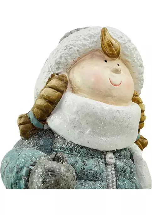 Northlight 18 Snowy Woodlands Little Girl Holding Tea Light Lantern Christmas Figurine 2